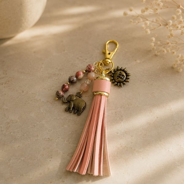 Talisman Ancrage Lunaire – Jaspe Léopard, Pierre de Lune Rose & Cristal de Roche