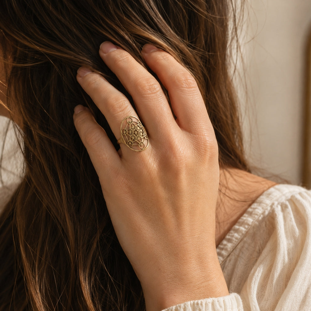 Bague Géométrie Sacrée – Fleur de Vie ou Cube de Métatron (modulable)