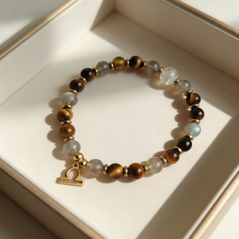 Bracelet Signe Balance – Œil de Tigre & Labradorite