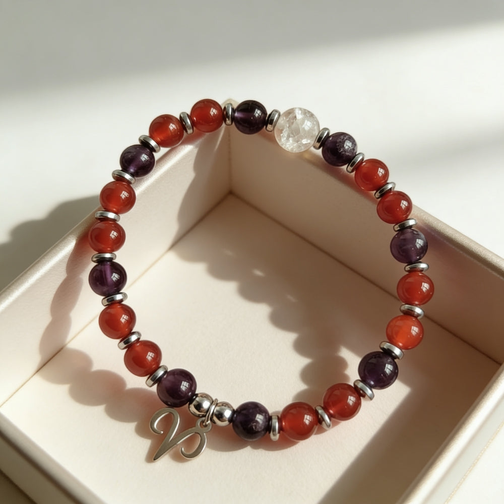 Bracelet Signe Bélier – Améthyste & Cornaline