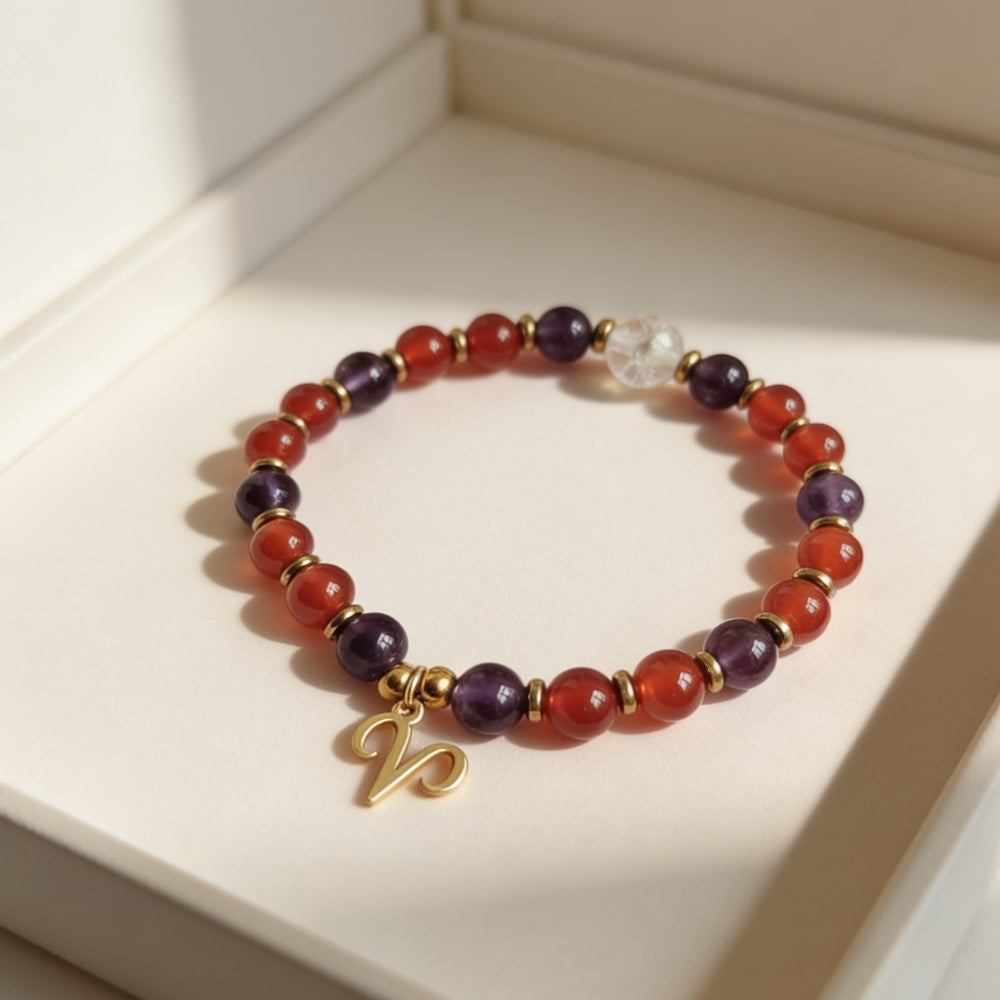 Bracelet Signe Bélier – Améthyste & Cornaline