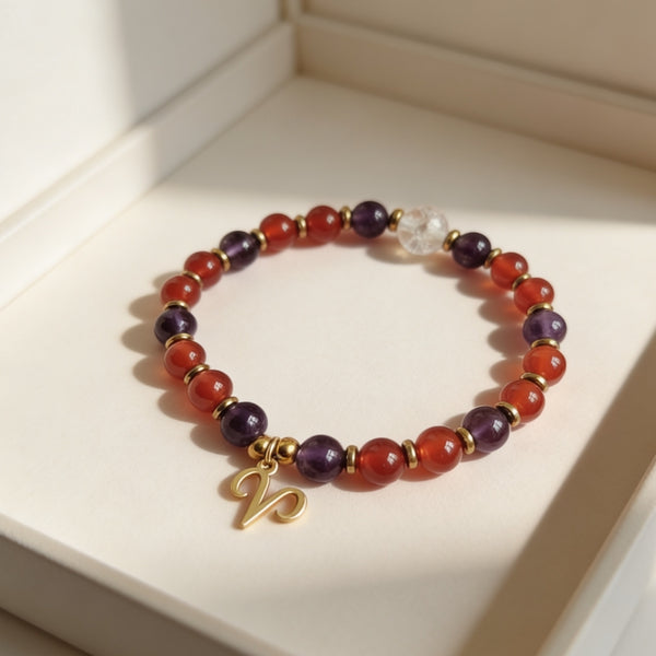 Bracelet Signe Bélier – Améthyste & Cornaline