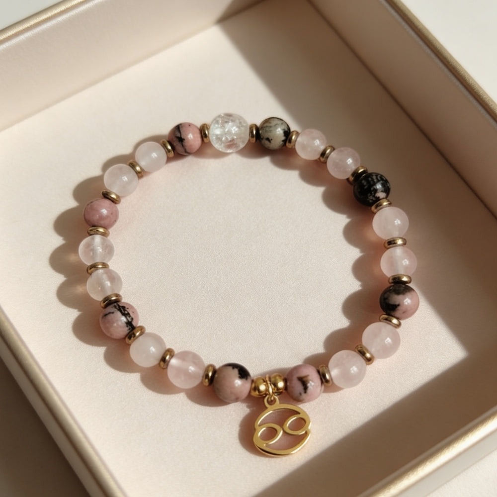 Bracelet Signe Cancer – Rhodonite & Quartz Rose