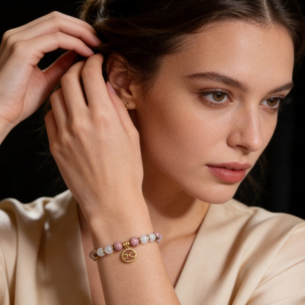 Bracelet Signe Cancer – Rhodonite & Quartz Rose