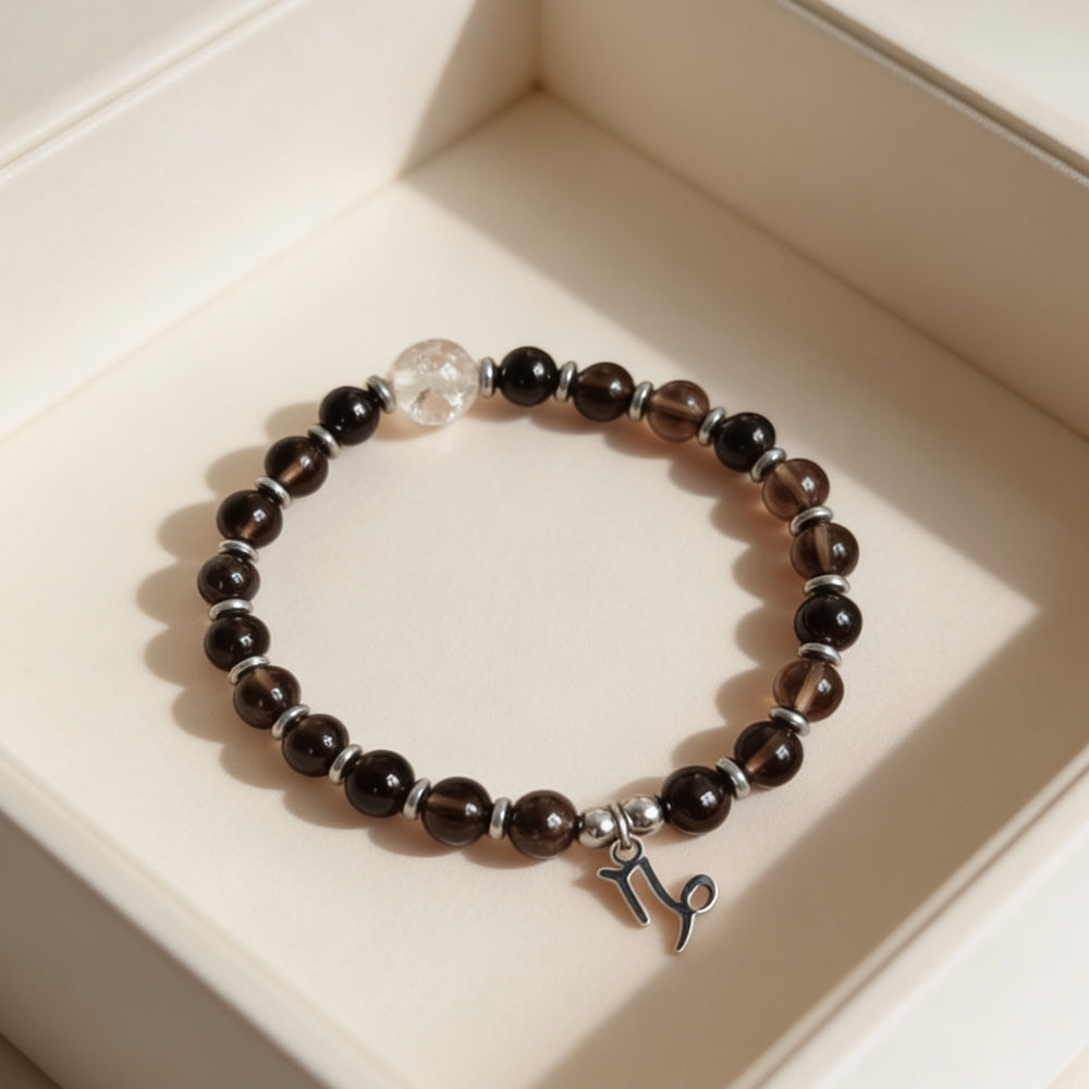 Bracelet Signe Capricorne – Quartz Fumé & Grenat
