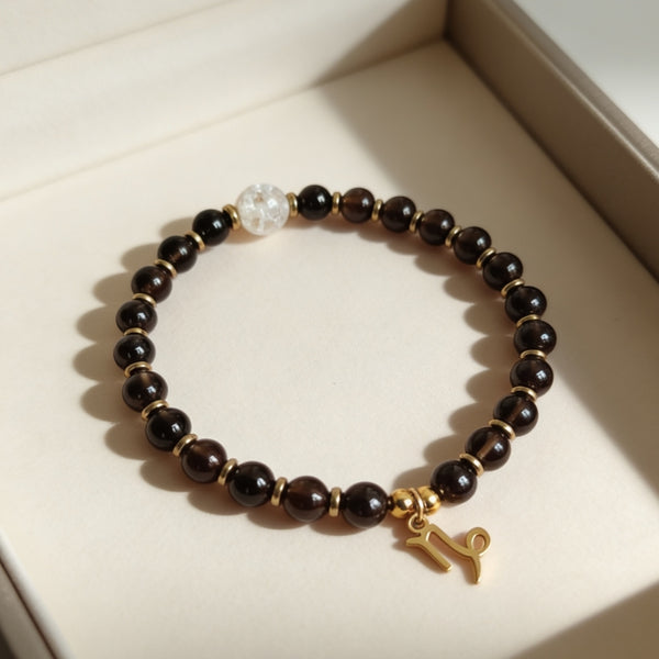 Bracelet Signe Capricorne – Quartz Fumé & Grenat