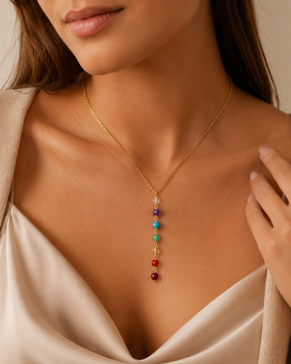 Collier Harmonie des 7 Chakras – Jaspe Rouge Impérial, Cornaline, Citrine, Aventurine, Apatite, Améthyste & Cristal de Roche