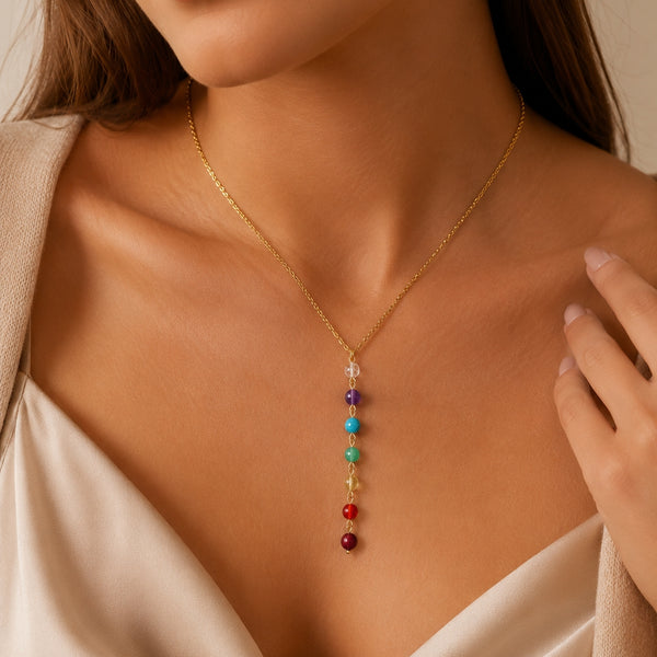 Collier Harmonie des 7 Chakras – Jaspe Rouge Impérial, Cornaline, Citrine, Aventurine, Apatite, Améthyste & Cristal de Roche