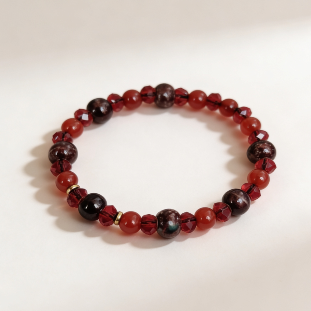 Bracelet Cornaline, Céramique & Cristaux d’Autriche