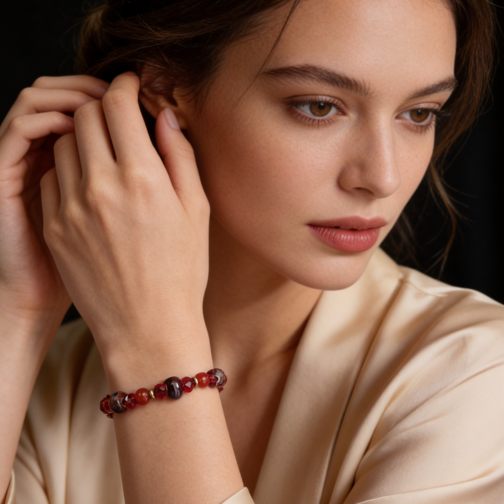 Bracelet Cornaline, Céramique & Cristaux d’Autriche