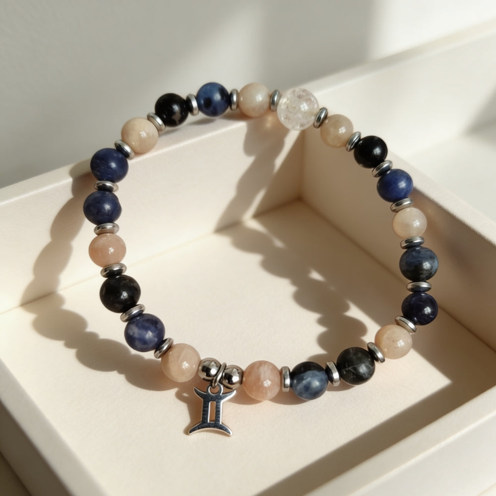 Bracelet Signe Gémeaux – Pierre de Lune Rose & Sodalite