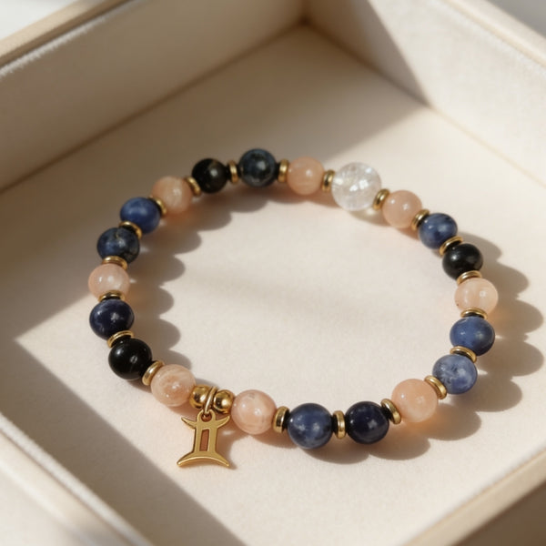 Bracelet Signe Gémeaux – Pierre de Lune Rose & Sodalite