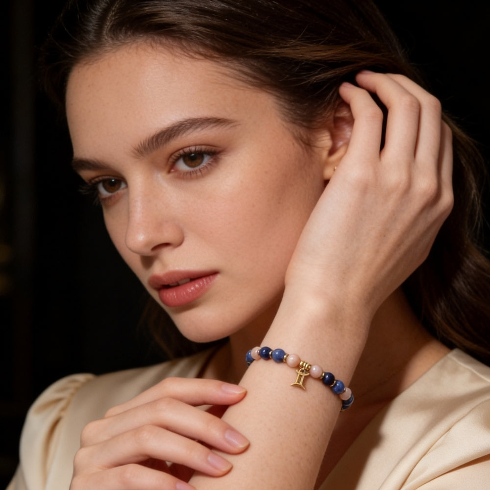 Bracelet Signe Gémeaux – Pierre de Lune Rose & Sodalite