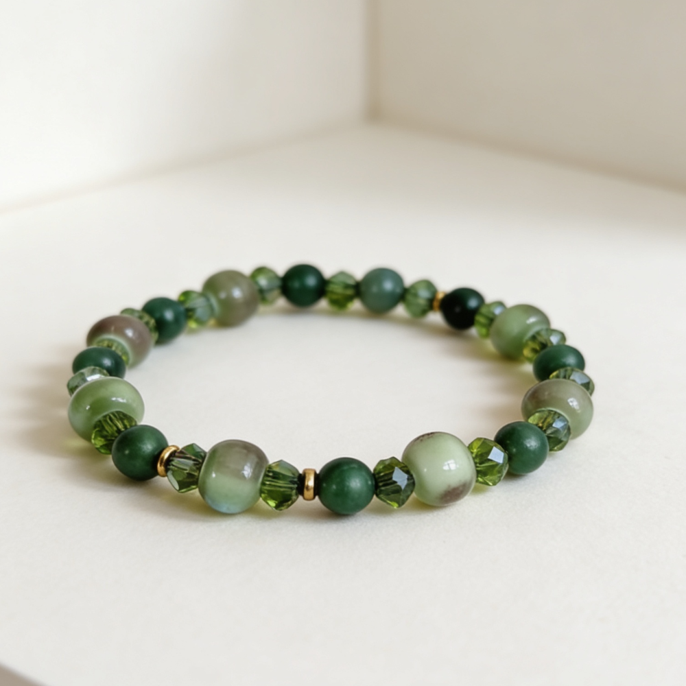 Bracelet Jade d’Afrique, Céramique & Cristaux d’Autriche