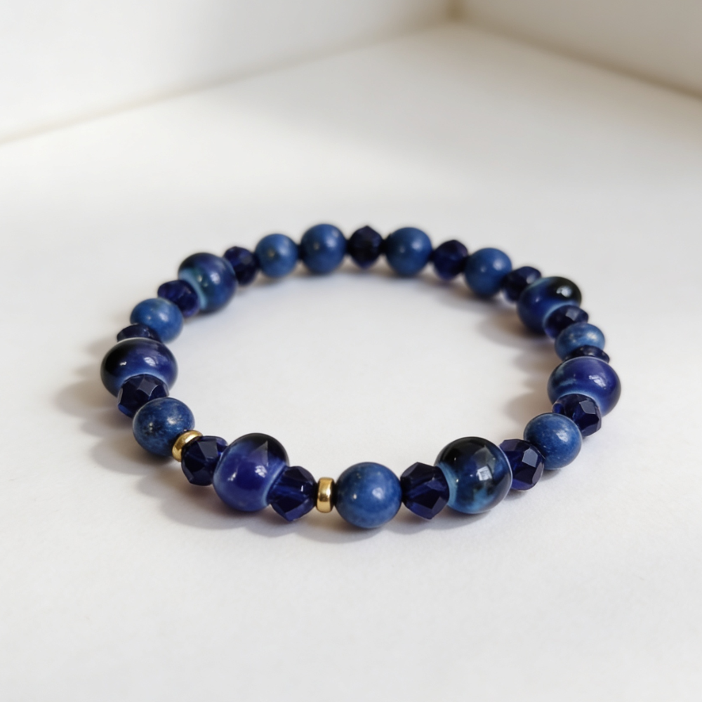 Bracelet Lapis Lazuli, Céramique & Cristaux d’Autriche