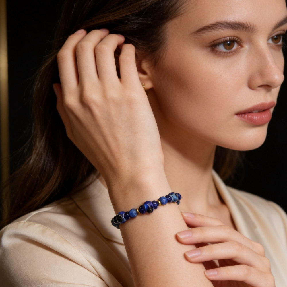 Bracelet Lapis Lazuli, Céramique & Cristaux d’Autriche