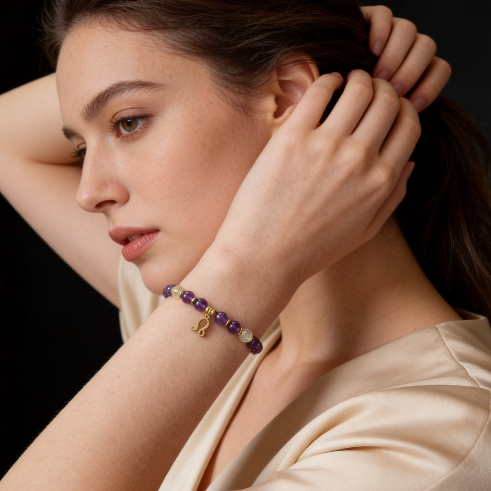 Bracelet Signe Lion – Citrine & Améthyste