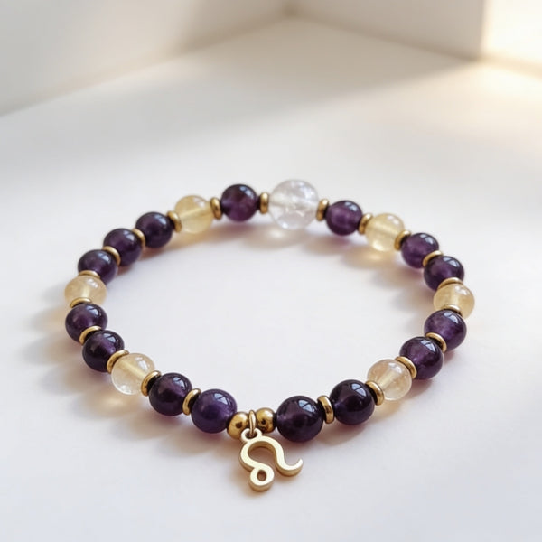 Bracelet Signe Lion – Citrine & Améthyste