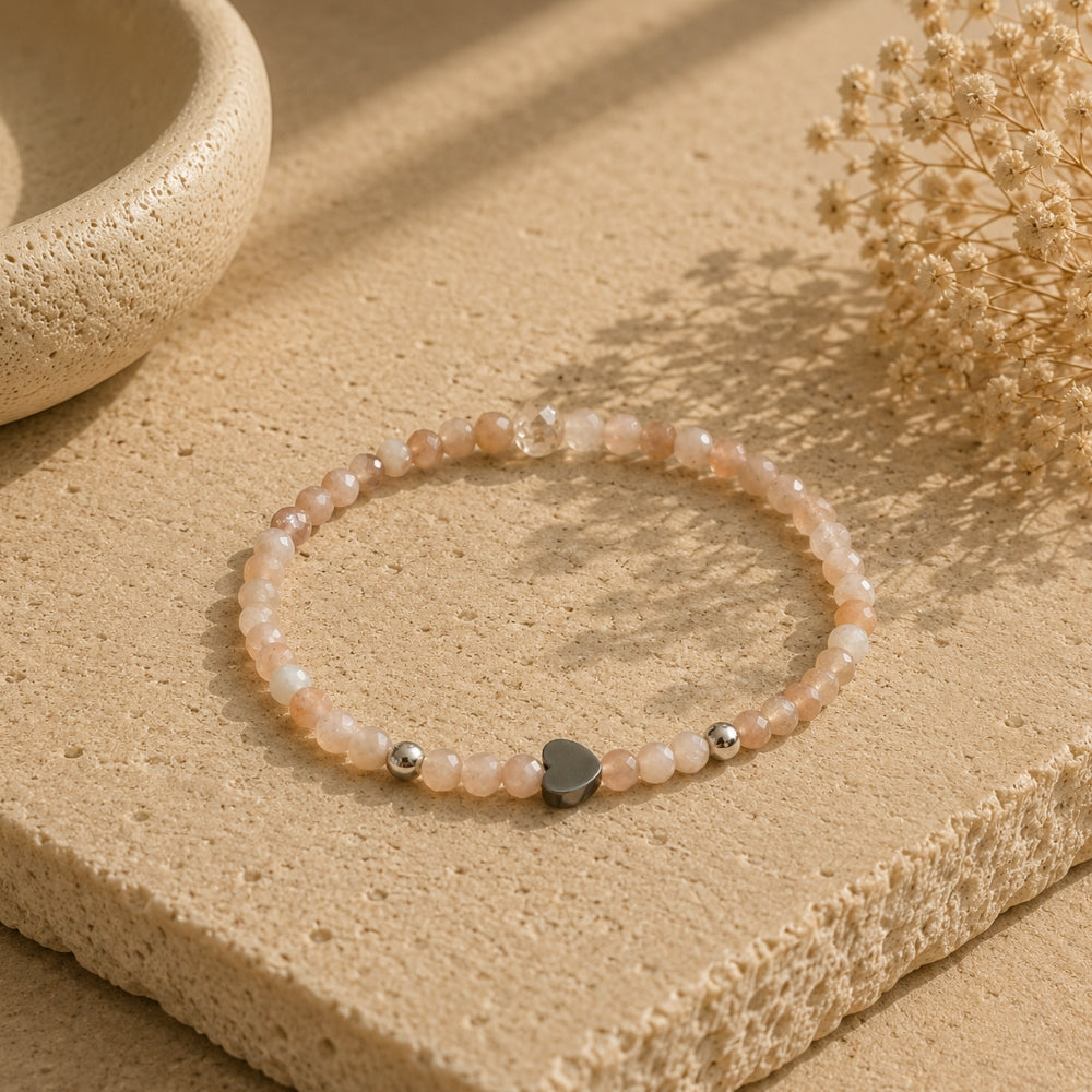 Bracelet Cœur Lunaire – Pierre de Lune & Hématite