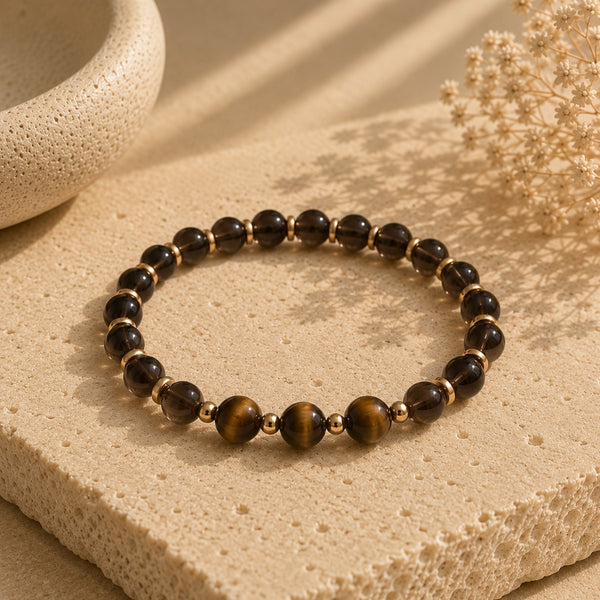 Bracelet Force & Ancrage – Quartz Fumé & Œil de Tigre
