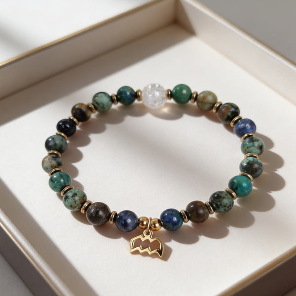 Bracelet Signe Verseau – Azurite Malachite & Turquoise d’Afrique
