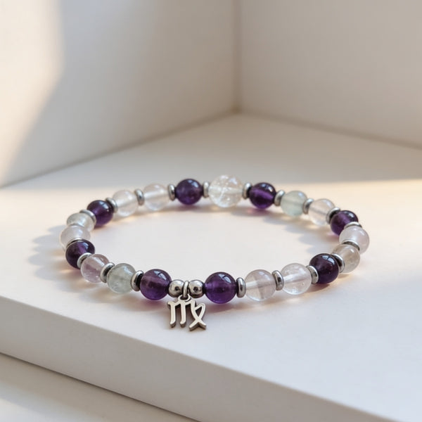 Bracelet Signe Vierge – Fluorite & Améthyste