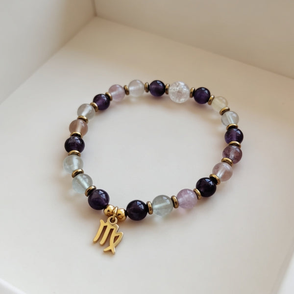Bracelet Signe Vierge – Fluorite & Améthyste